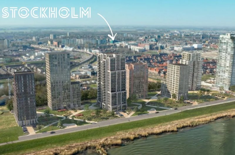 Stockholm nieuwbouw woontoren aan de Oude Maas in Spijkenisse.